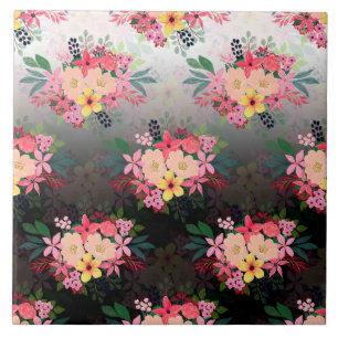 Hübsche Wasserfarbe Floral Schwarz-weiß Ombre De Fliese