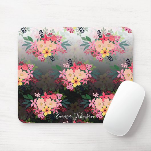 Hübsche Wasserfarbe Floral Schwarz-weiß Ombre Desi Mousepad (Mit Mouse)