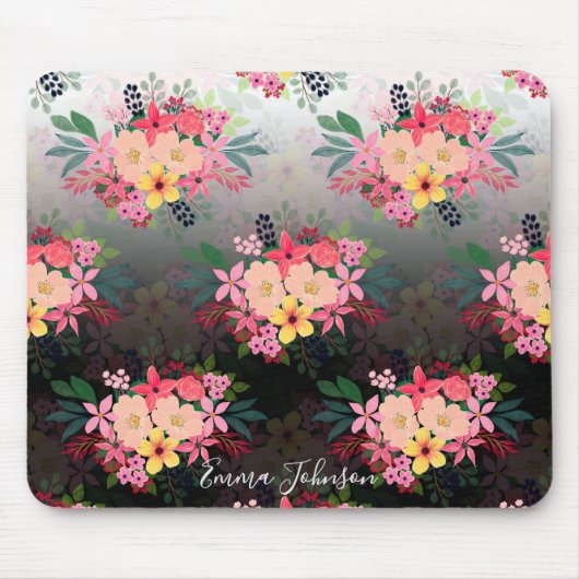 Hübsche Wasserfarbe Floral Schwarz-weiß Ombre Desi Mousepad (Vorne)