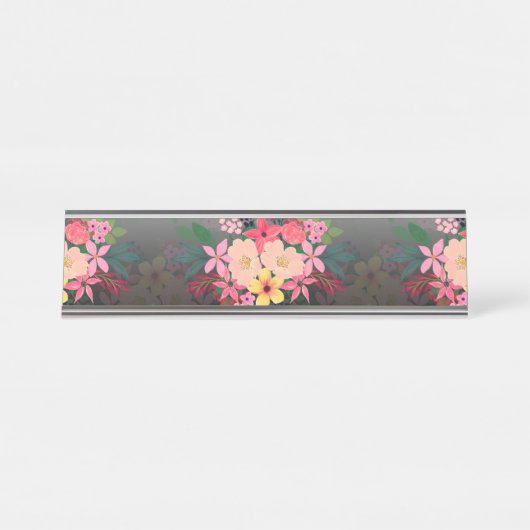 Hübsche Wasserfarbe Floral Schwarz-weiß Ombre Desi Schreibtischnamensplakette (Vorderseite )