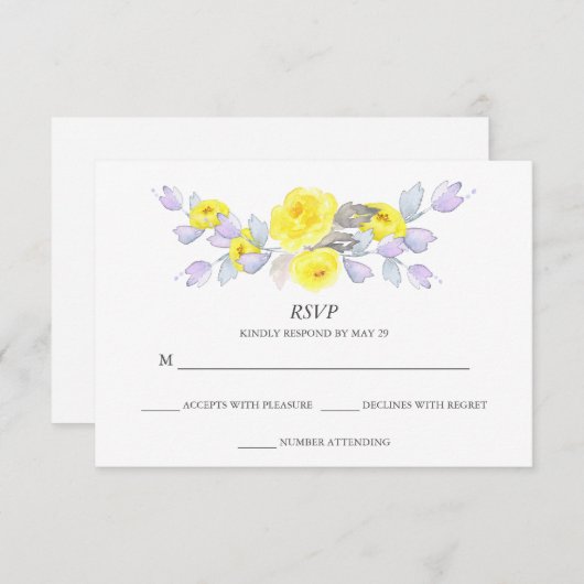 Hübsche Wasserfarbe Grau Gelbe Lila Rose UAWG RSVP Karte (Vorne/Hinten)
