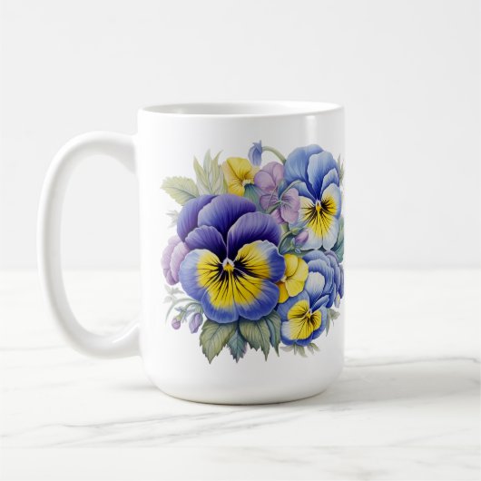 HÜBSCHE WASSERFARBE LILA BLUE YELLOSE STIEFMÜTTERC KAFFEETASSE (Links)