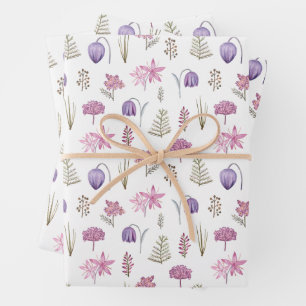 Hübsche Wasserfarbe Lila Wildblume Geburtstagspart Geschenkpapier Set
