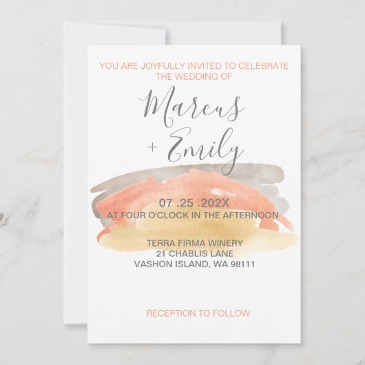 Hübsche Wasserfarbe Minimalistische Hochzeit Einla Einladung (Vorderseite)