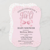 Hübsche Wasserfarbe Pink Bow Girl Babydusche Einladung (Vorne/Hinten)