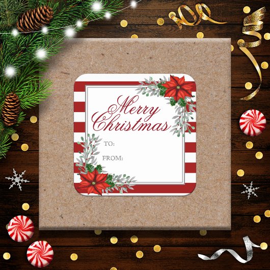 Hübsche Wasserfarbe Poinsettia Weihnachtsgeschenk Quadratischer Aufkleber