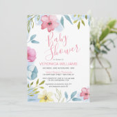 Hübsche Wasserfarbe Rosa Blütenmädchen Kinderdusch Einladung (Stehend Vorderseite)