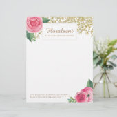 Hübsche Wasserfarbe-Rosen und Glitzer-Briefkopf Briefbogen (Stehend Vorderseite)