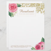 Hübsche Wasserfarbe-Rosen und Glitzer-Briefkopf Briefbogen (Vorne/Hinten)