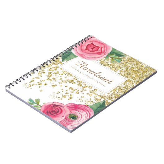 Hübsche Wasserfarbe-Rosen und Glitzer-Notizbuch Notizblock (Linke Seite)