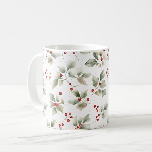 Hübsche Wasserfarbe Rot und Grün Botannisch Kaffeetasse (Vorderseite Links)