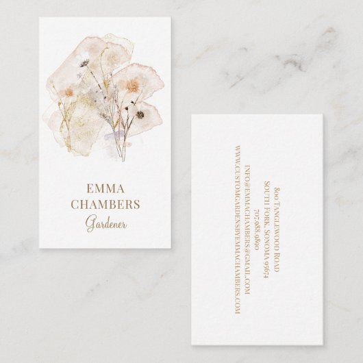 Hübsche Wasserfarbe Rustikale Blume Gärtner Visitenkarte (Vorne/Hinten)
