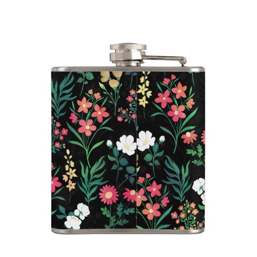 Hübsche Wasserfarbe Schwarz Botanisch Flachmann (Rückseite)