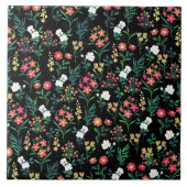 Hübsche Wasserfarbe Schwarz Botanisch Fliese (Vorderseite)