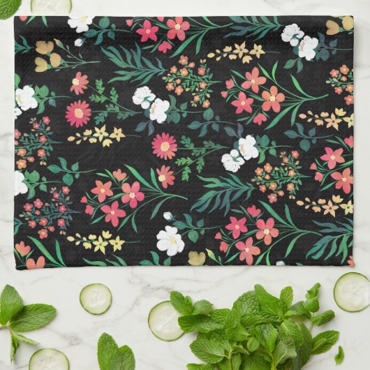 Hübsche Wasserfarbe Schwarz Botanisch Geschirrtuch (Gefaltet)