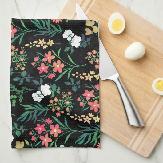 Hübsche Wasserfarbe Schwarz Botanisch Geschirrtuch (Viertel Falte)