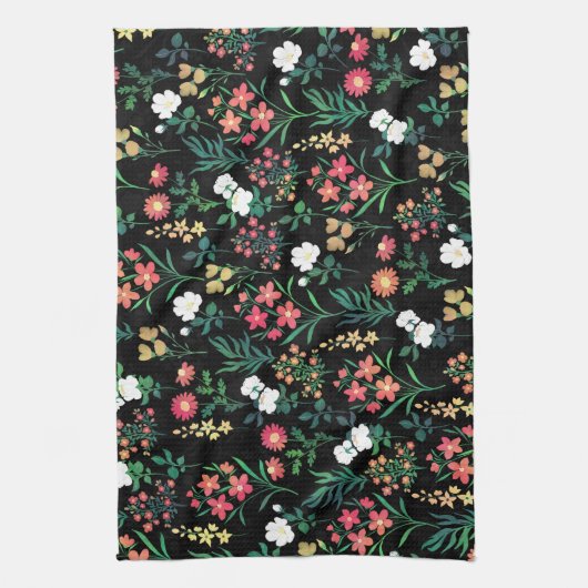 Hübsche Wasserfarbe Schwarz Botanisch Geschirrtuch (Vertikal)