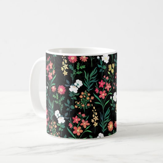 Hübsche Wasserfarbe Schwarz Botanisch Kaffeetasse (Vorderseite Links)