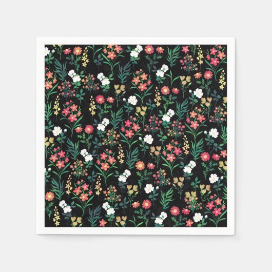 Hübsche Wasserfarbe Schwarz Botanisch Serviette (Vorderseite)