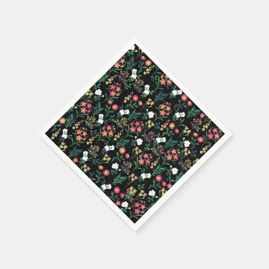 Hübsche Wasserfarbe Schwarz Botanisch Serviette (Ecke)