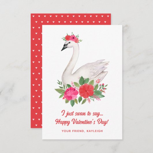 Hübsche Wasserfarbe Swan Pub Unterricht Valentine Mitteilungskarte (Vorne/Hinten)