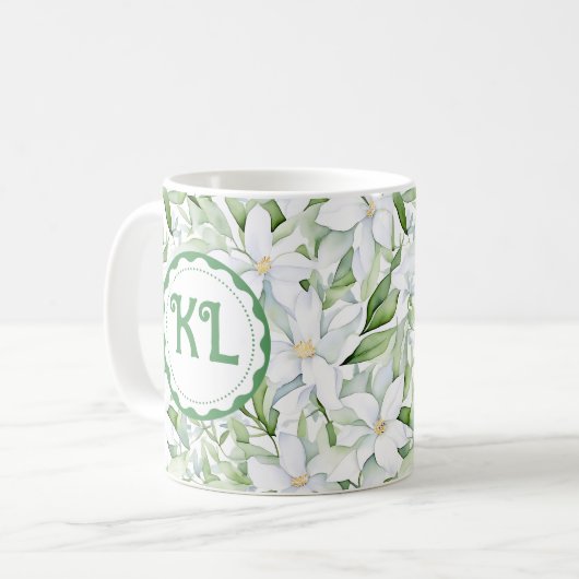 Hübsche Wasserfarbe Weiße Blume Personalisiert Kaffeetasse (Vorderseite Links)
