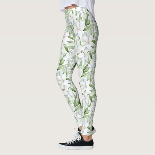 Hübsche Wasserfarbe Weiße Blume Personalisiert Leggings (Links)