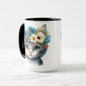 HÜBSCHE WASSERFARBE, WEISSE KATZE MIT BLUME TASSE (Vorderseite Links)