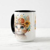 HÜBSCHE WASSERFARBE, WEISSE KATZE MIT BLUME TASSE (Vorderseite Links)