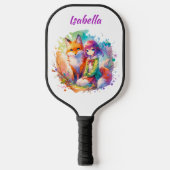 Hübsche Wasserfarben-Anime-Girl und Fox Pickleball Schläger (Vorderseite)