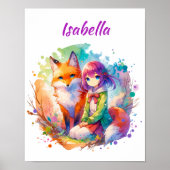 Hübsche Wasserfarben-Anime-Girl und Fox Poster (Vorne)
