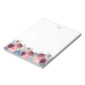 Hübsche Wasserfarben Burgund und Blauer Blumen Notizblock (Rotiert)