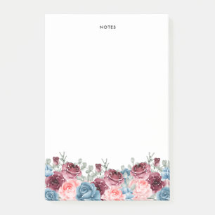 Hübsche Wasserfarben Burgund und Blauer Blumen Post-it Klebezettel