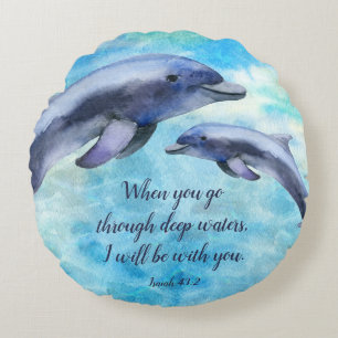 Hübsche Wasserfarben-Delphine  Vervielfältigung  Rundes Kissen