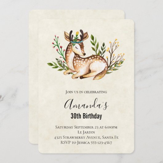 Hübsche Wasserfarben Einladung (Vorne/Hinten)