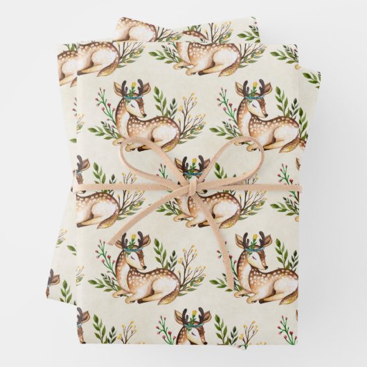 Hübsche Wasserfarben-Hirsche, die Boho ablegen Geschenkpapier Set (Beispiel)