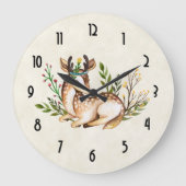 Hübsche Wasserfarben-Hirsche, die Boho ablegen Große Wanduhr (Vorderseite)