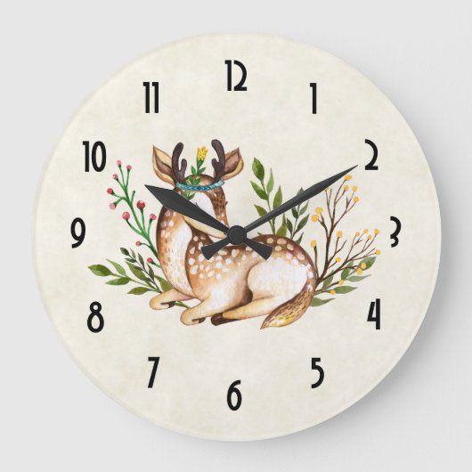 Hübsche Wasserfarben-Hirsche, die Boho ablegen Große Wanduhr (Vorderseite)