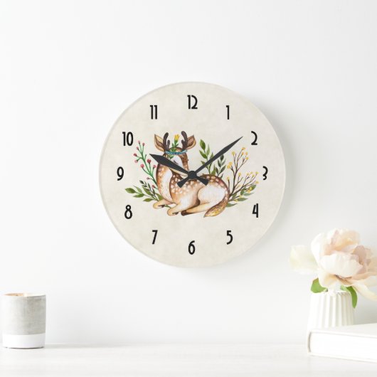 Hübsche Wasserfarben-Hirsche, die Boho ablegen Große Wanduhr (Zuhause)