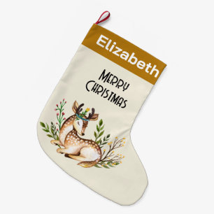 Hübsche Wasserfarben-Hirsche, die Boho ablegen Großer Weihnachtsstrumpf