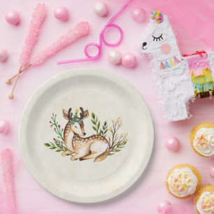 Hübsche Wasserfarben-Hirsche, die Boho ablegen Pappteller