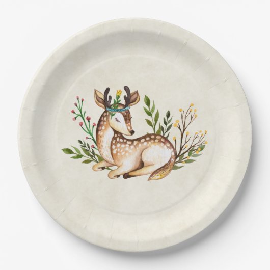 Hübsche Wasserfarben-Hirsche, die Boho ablegen Pappteller (Vorderseite)