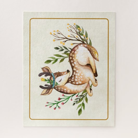 Hübsche Wasserfarben-Hirsche, die Boho ablegen Puzzle (Vertikal)