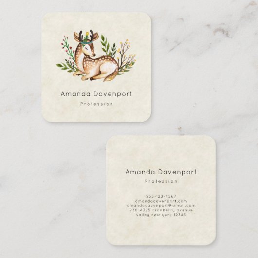 Hübsche Wasserfarben-Hirsche, die Boho ablegen Quadratische Visitenkarte (Vorne/Hinten)