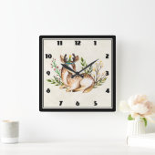 Hübsche Wasserfarben-Hirsche, die Boho ablegen Quadratische Wanduhr (Zuhause)