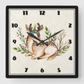 Hübsche Wasserfarben-Hirsche, die Boho ablegen Quadratische Wanduhr (Vorderseite)