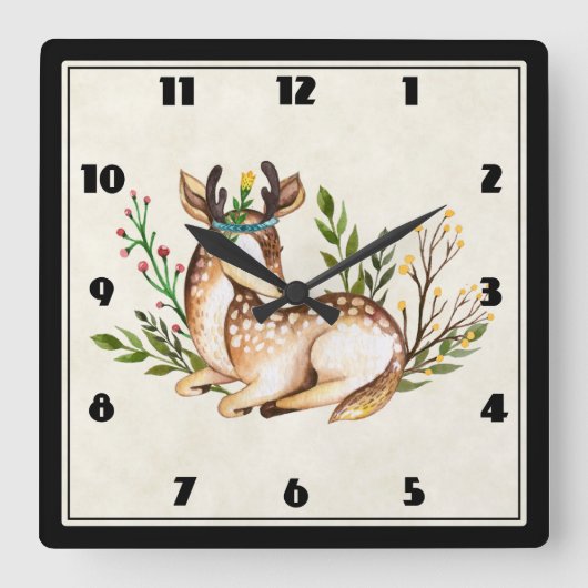 Hübsche Wasserfarben-Hirsche, die Boho ablegen Quadratische Wanduhr (Vorderseite)