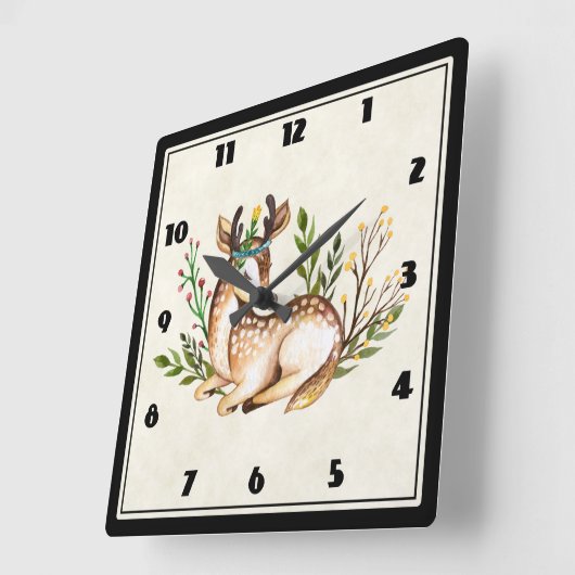 Hübsche Wasserfarben-Hirsche, die Boho ablegen Quadratische Wanduhr (Winkel)