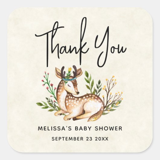 Hübsche Wasserfarben-Hirsche, die Boho ablegen Quadratischer Aufkleber (Vorderseite)