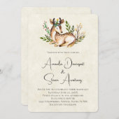 Hübsche Wasserfarben-Hirsche, die Boho-Hochzeit ni Einladung (Vorne/Hinten)